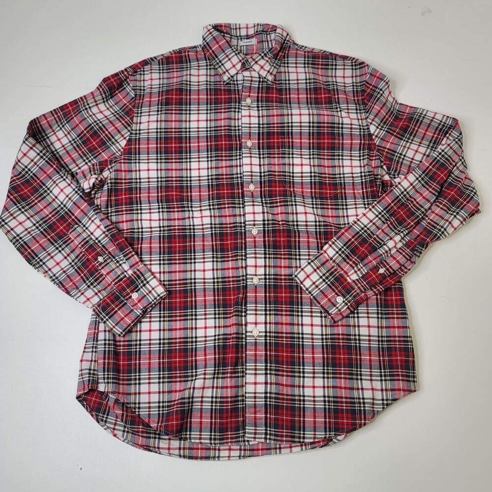 J.Crew Classic Broken-In Oxford Men’s M Red Navy Plaid 100% Organic Cotton
